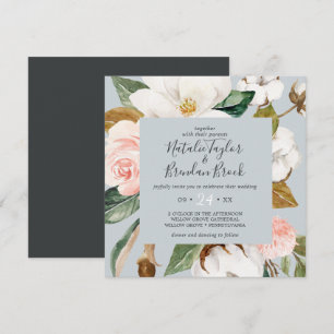 Elegant Magnolia   Blue Gray Square Wedding Einladung