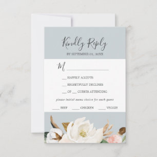 Elegant Magnolia Blue Grey Menu Choice RSVP Card