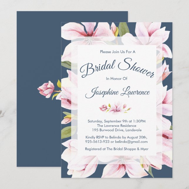 Elegant Magnolia Blumendell Bridal Einladung (Vorne/Hinten)
