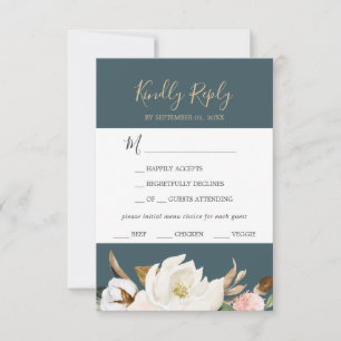 Élégant Magnolia   Carte RSVP Turquoise Choix de m