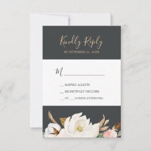 Elegant Magnolia Einfache RSVP-Karte Schwarz/Wei RSVP Karte