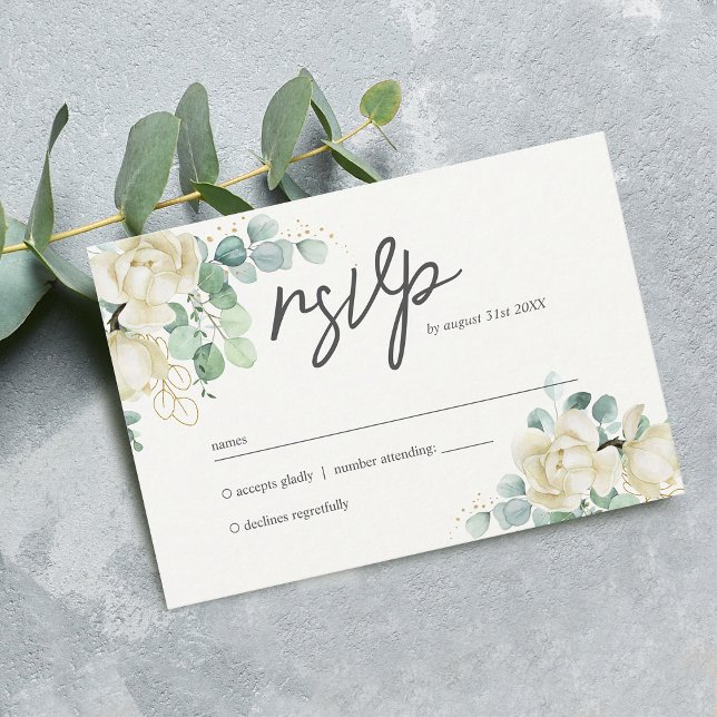 Elegant Magnolia Eucalyptus Wedding RSVP Karte (Elegant Magnolia Eucalyptus Wedding RSVP Card)