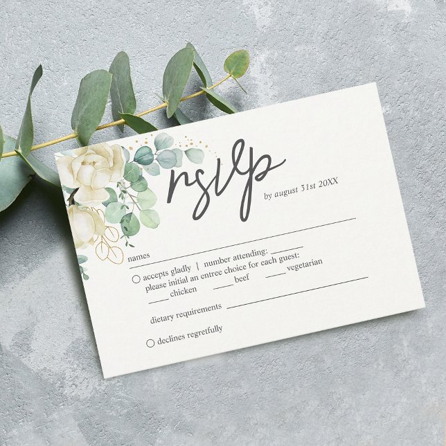 Elegant Magnolia Eucalyptus Wedding RSVP Karte (Elegant Magnolia Eucalyptus Wedding RSVP Card)