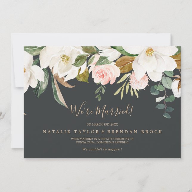 Élégant Magnolia | Faire-part Black Elopement (Devant)