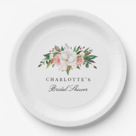 Elegant Magnolia Floral Bridal Shower Pappteller