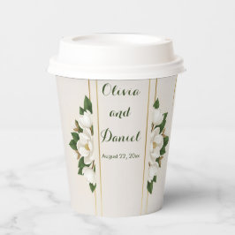 Elegant Magnolia & Gold Frame Wedding Pappbecher