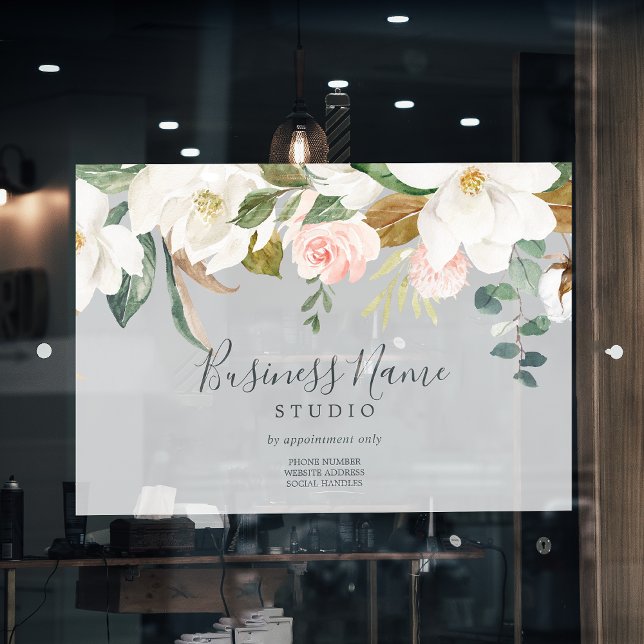 Elegant Magnolia | Gray Business Fensteraufkleber (Elegant Magnolia | Gray Business Window Cling)