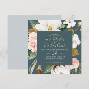 Elegant Magnolia   Hochzeit auf dem Aquamarinen un Einladung