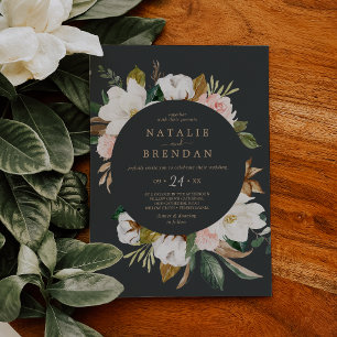 Elegant Magnolia   Lässige Hochzeit in Schwarz und Einladung