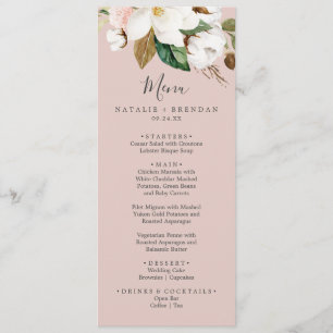 Élégant Magnolia   Menu Dîner Mariage Rose