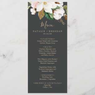 Elégant Magnolia Noir & Blanc Mariage Dîner Menu