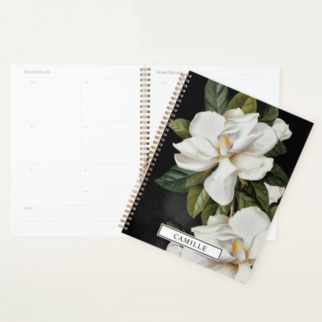 Élégant Magnolia Noir et Blanc planificateur (Devant avec enveloppe)