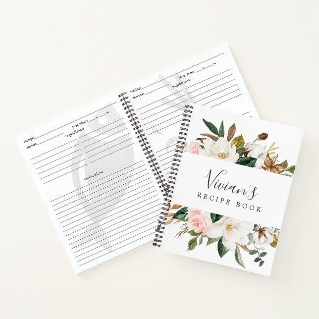 Elegant Magnolia | Rotes Brautparty Rezept Notizbuch (Innenseite)