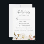 Elegant Magnolia | RSVP-Karte mit weißem Menü RSVP Karte<br><div class="desc">Diese elegante magnolia weiße Karte Wahl RSVP Karte ist perfekt für eine moderne klassische Hochzeit. Das weiche Blumendesign besticht durch die blau-farbenen Rosa-Bäckereien, die atemberaubenden magnolischen Blume und die Baumwolle mit goldenen und grünen Blätter in einem luxuriösen Ambiente. Diese Hochzeitskarte frage den Gästen bequem, was sie am Empfang essen möchten....</div>