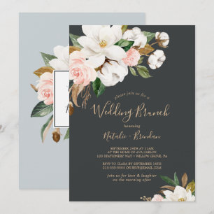 Elegant Magnolia Schwarz-Weiß-Hochzeitsbrunch Einladung