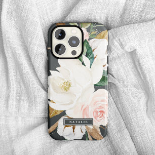 Elegant Magnolia Schwarz/Weiß-Personalisierte Be Case-Mate iPhone Hülle