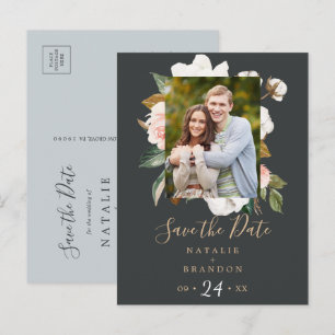 Elegant Magnolia   Schwarzes Foto Save the Date Einladungspostkarte