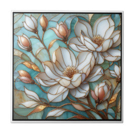 Elegant Magnolia Stained Glass Floral Mosaic Art Fliese