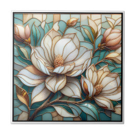 Elegant Magnolia Stained Glass Floral Mosaic Art Fliese