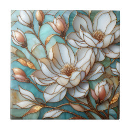 Elegant Magnolia Stained Glass Floral Mosaic Art Fliese