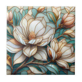 Elegant Magnolia Stained Glass Floral Mosaic Art Fliese
