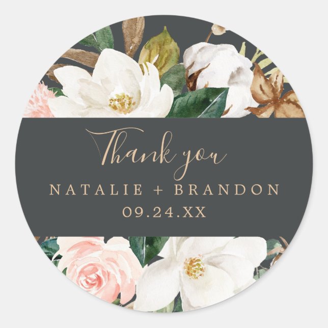Élégant Magnolia | Sticker Favor Merci noir (Devant)
