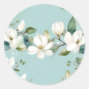 Elegant Magnolia und Grüne Garland Runder Aufkleber