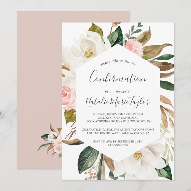 Elegant Magnolia | Weiß - und Blütenbestätigung Einladung (Vorne/Hinten)