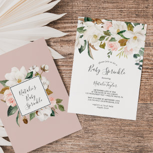 Elegant Magnolia   White and Blush Baby Sprinkle Einladung