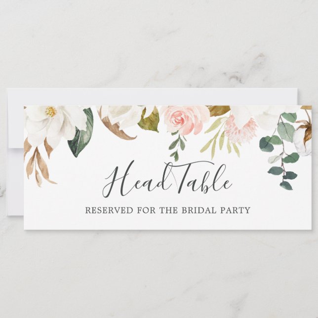Elegant Magnolia | White Wedding Head Table Sign Einladung (Vorderseite)