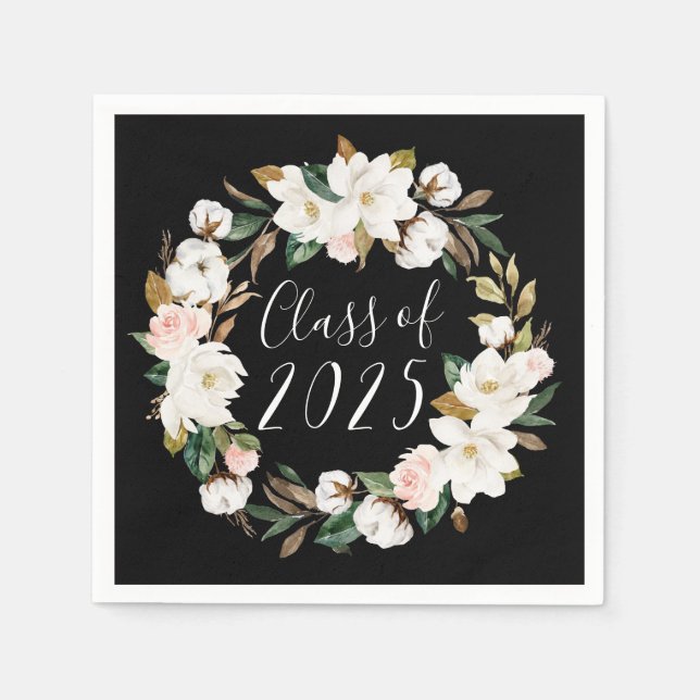 Elegant Magnolias Class of 2025 Abschluss Serviette (Vorderseite)
