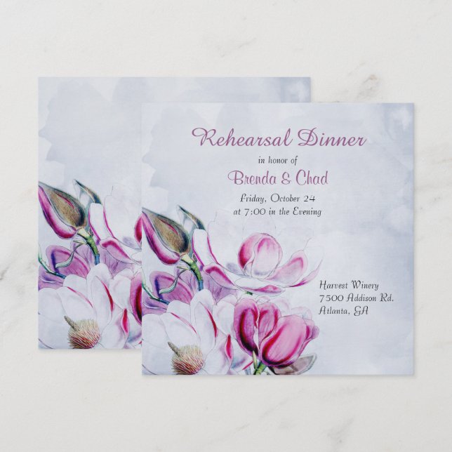 Élégant Magnolias Mariage de répétition Invitation (Devant / Derrière)