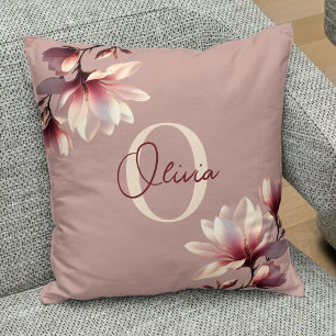 Elegant Magnolie Rosé Monogramm  Kissen
