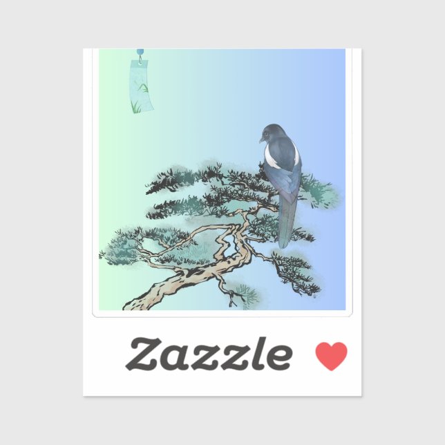 Elegant Magpie Bird Bonsai Aesthetic Sticker  (Feuille)