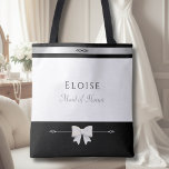 Elegant Maid of Honor Gift | Luxury Wedding Tote Tasche<br><div class="desc">Honor your right-hand woman with a gift that screams luxury. This Maid of Honor tote features a chiseled Cinzel font and a sleek monochrome aesthetic. The unique silver diamond hardware-style graphic and bold black band provide a "designer brand" feel. This large, high-quality bag is perfect for carrying wedding day essentials...</div>