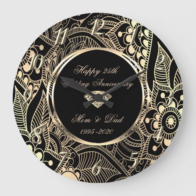 Elegant Mandala 25th Wedding Annivers Große Wanduhr (Vorderseite)