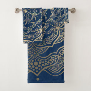 Elégant Mandala Art Boho Gold et Navy Blue Luxury