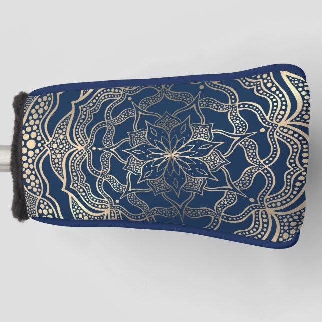Elegant Mandala Art Boho Gold und Navy Blue Luxury Golf Headcover (Vorderseite)