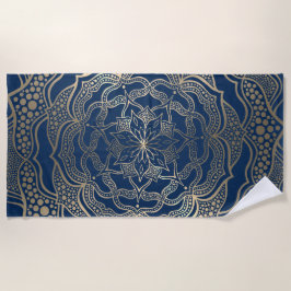 Elegant Mandala Art Boho Gold und Navy Blue Luxury Strandtuch