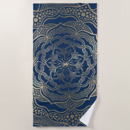 Elegant Mandala Art Boho Gold und Navy Blue Luxury Strandtuch