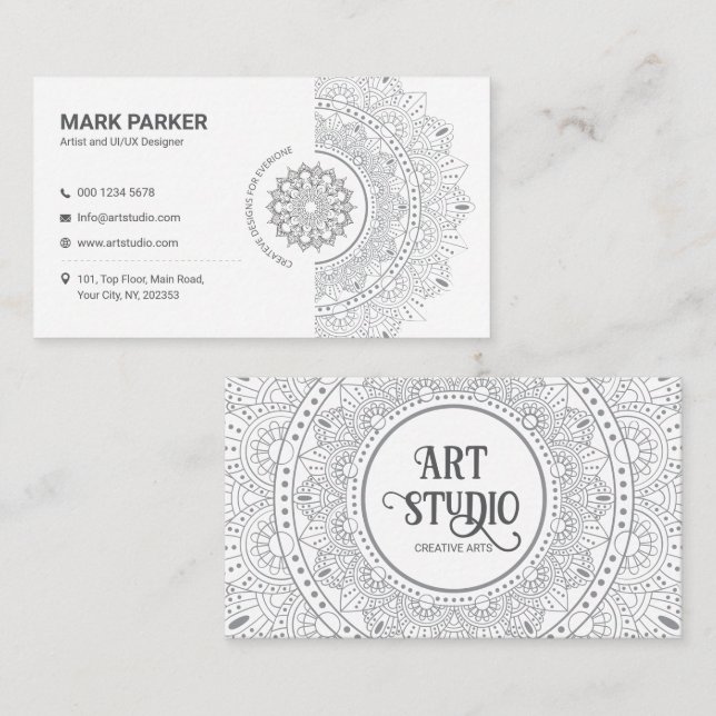 Elegant Mandala Art Studio White Creative Visitenkarte (Vorne/Hinten)