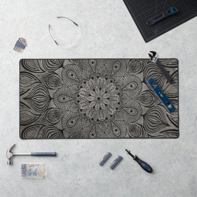 Elegant Mandala Blume Zen Mute Neutral Gray Schreibtischunterlage (Arbeitsplatz)