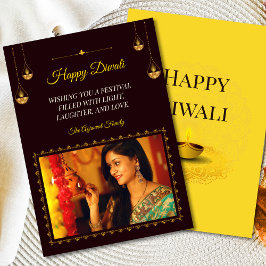 Elegant Mandala Diya Foto Brown Gold Diwali Feiertagskarte