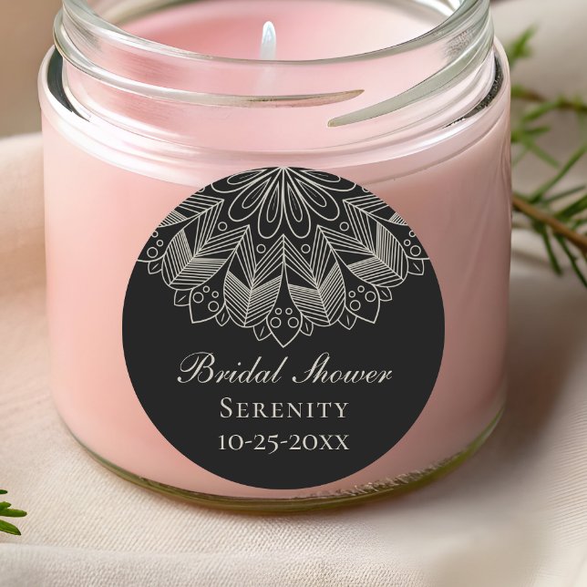 Elegant Mandala Indian Boho Black Bridal Shower Runder Aufkleber (Von Creator hochgeladen)