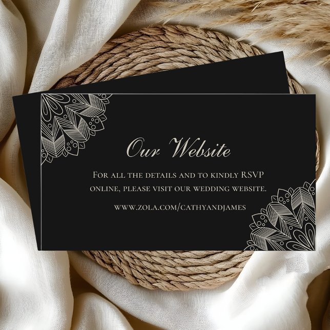 Elegant Mandala Indian Boho Black Wedding Website Begleitkarte (Von Creator hochgeladen)