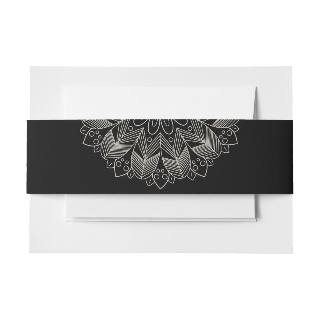 Elegant Mandala Indian Boho Chic Black Wedding Einladungsbanderole (Vorderseite Beispiel)