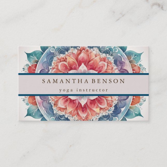 Elegant Mandala Lotus Blume Logo Yoga Instructor Visitenkarte (Vorderseite)
