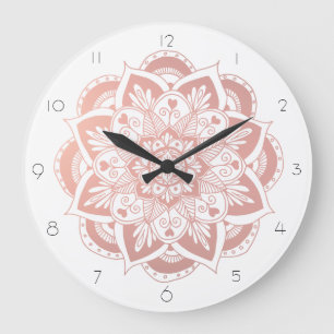 Elegant Mandala Rose Gold Flower Große Wanduhr