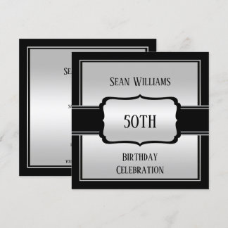 Elegant Man's Silver & Black 50. Geburtstag Einladung