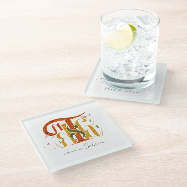 Elegant Manuscript Thanks Autumn Fall Foliage Glasuntersetzer (Schrägansicht)